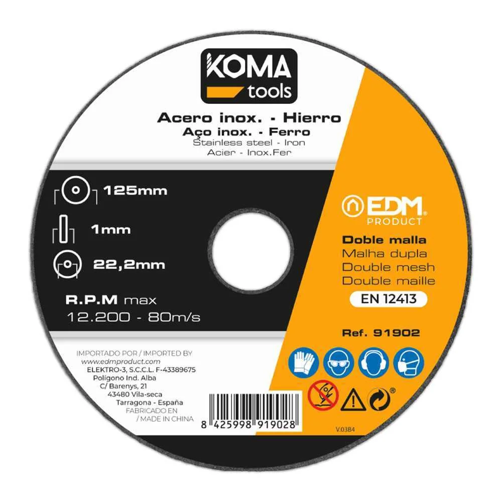 Disco de Corte para Ferramentas de Ferro e A&ccedil;o Inoxid&aacute;vel &Oslash;125 X 1 X 22,23 Mm