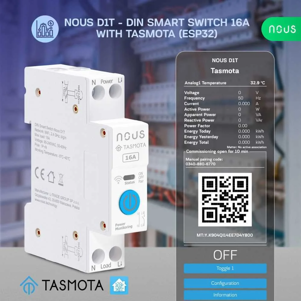 M&oacute;dulo de rel&eacute; Wi-Fi compat&iacute;vel com Din-Rail Nous.