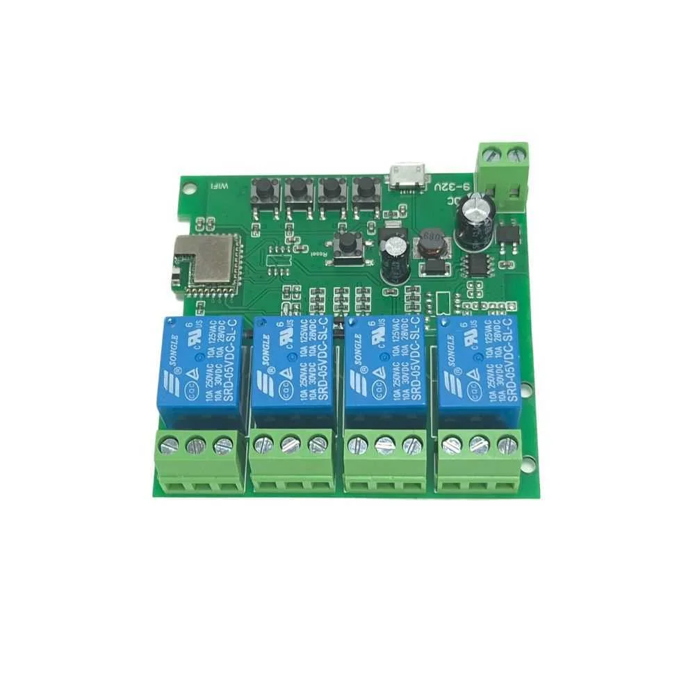 Smartwise 5v-32v Wi-Fi + Bluetooth 4-Gang Smart Relay Switch, No/Nc, Dry Contact, Momentary, Interlo