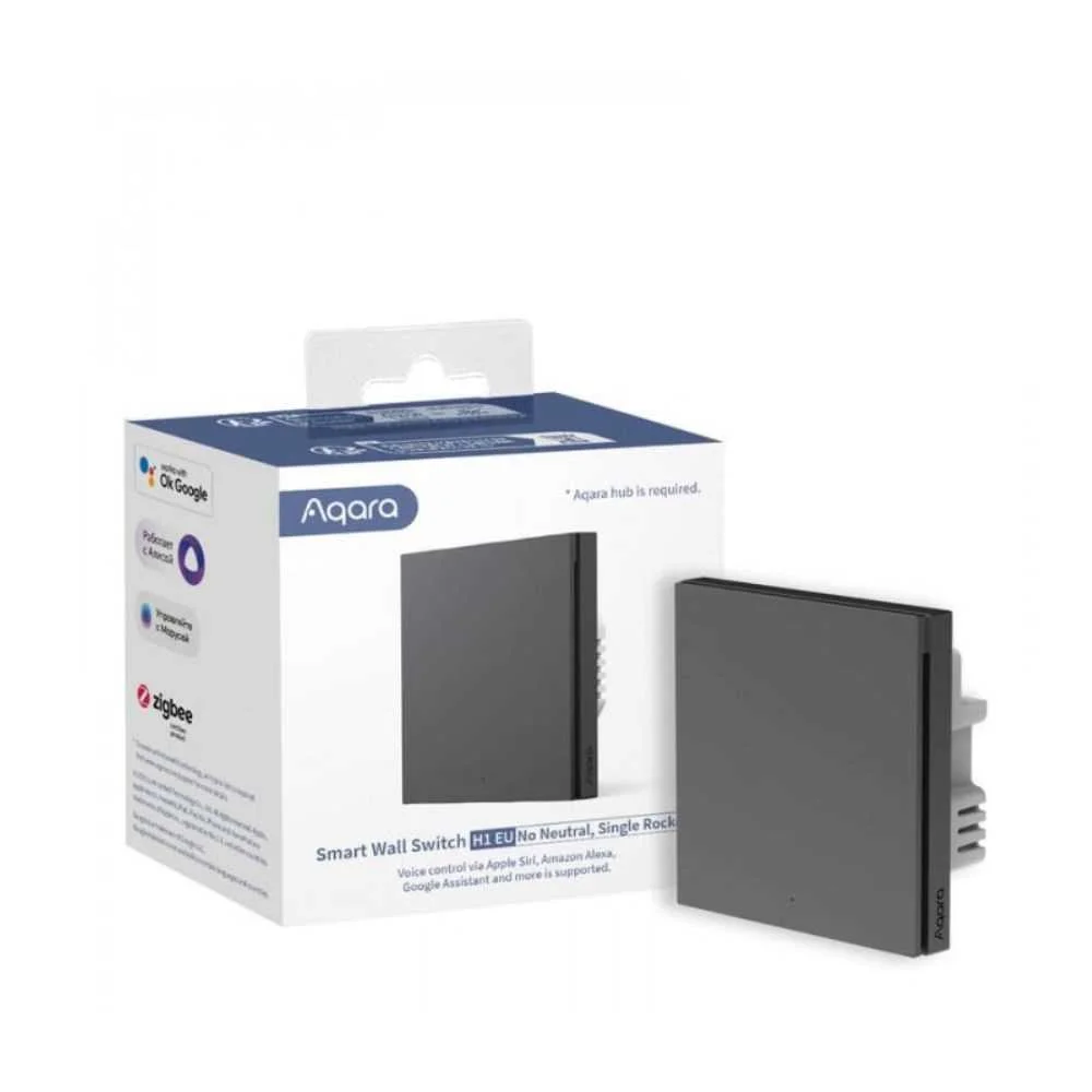 Aqara Smart Wall Switch H1 Eu (No Neutral, Single Rocker) Grey
