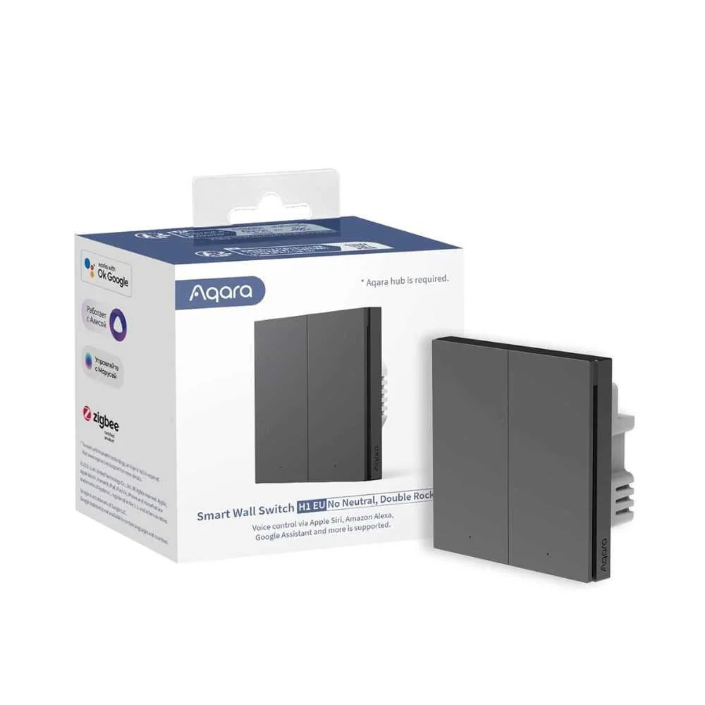 Aqara Smart Wall Switch H1 Eu (No Neutral, Double Rocker), Grey