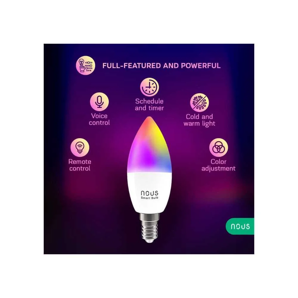 L&acirc;mpada RGB Nous P4 Smart Tuya Wi-Fi (Soquete E14), Compat&iacute;vel com Matter