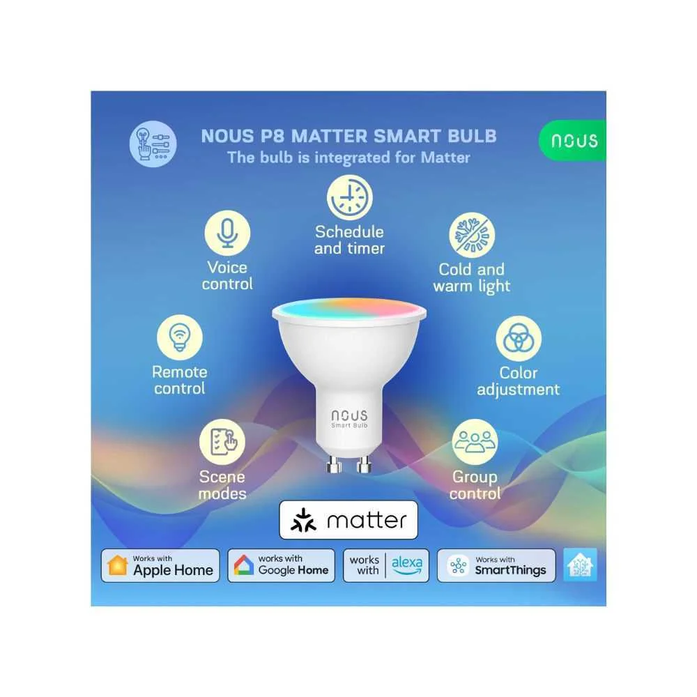 Nous P8 Smart Tuya Wi-Fi RGB Bulb (Gu10 Socket), Matter Compatible