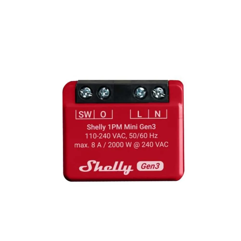 Shelly 1pm Mini Gen3, Interruptor de Rel&eacute; Inteligente Wifi de Canal &Uacute;nico, com Medidor de Pot&ecirc;ncia (