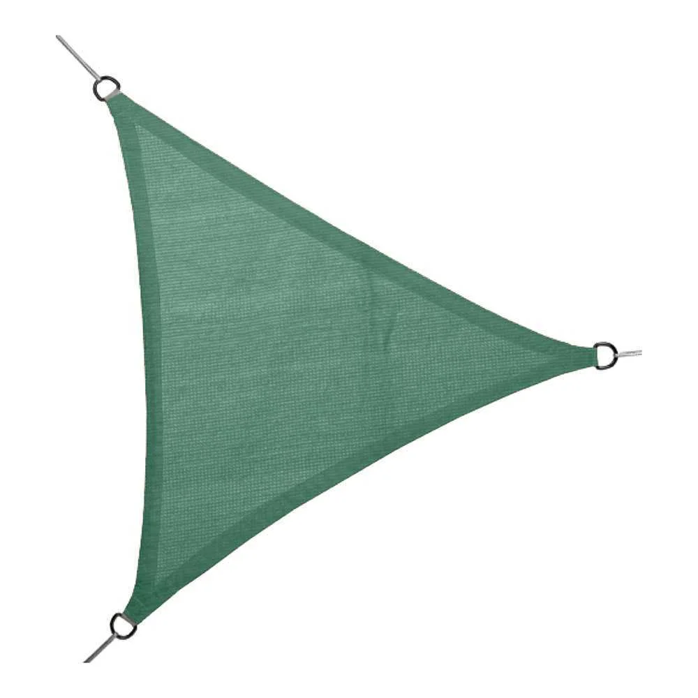 Tendal Vela Triangular Verd, Material Poli&egrave;ster, Cont&eacute; Anelles D'acer Inoxidable I Corda, Tractament