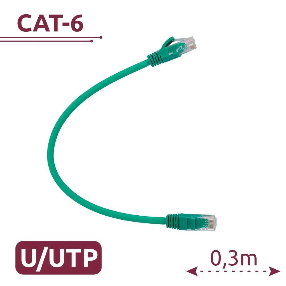 Cabo Utp - Ethernet - Conectores Rj45 - Categoria 6 - 0,3 M - Cor Verde