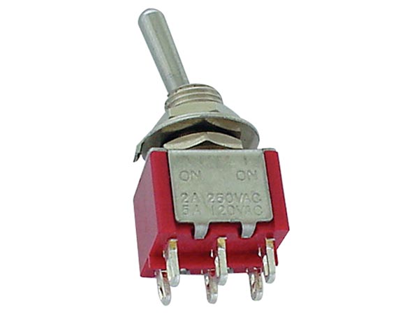 Vertical Toggle Switch Dpdt (On)-Off-(On) - Pcb Type