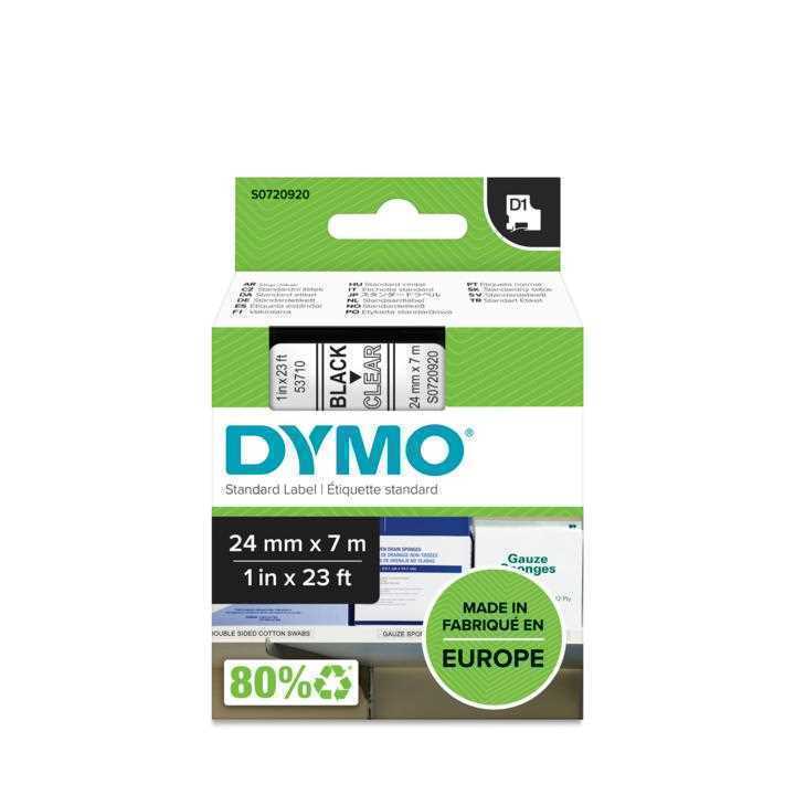 Dymo D1 Label Maker Tape 53710, Black On Transparent (24mm X 7m)