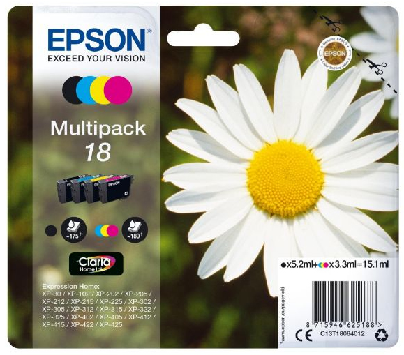 Epson Ink Cart. Multipack Claria Home C13t18064012 F?r Expression Home Xp30/102/202/ 205/215/302/305