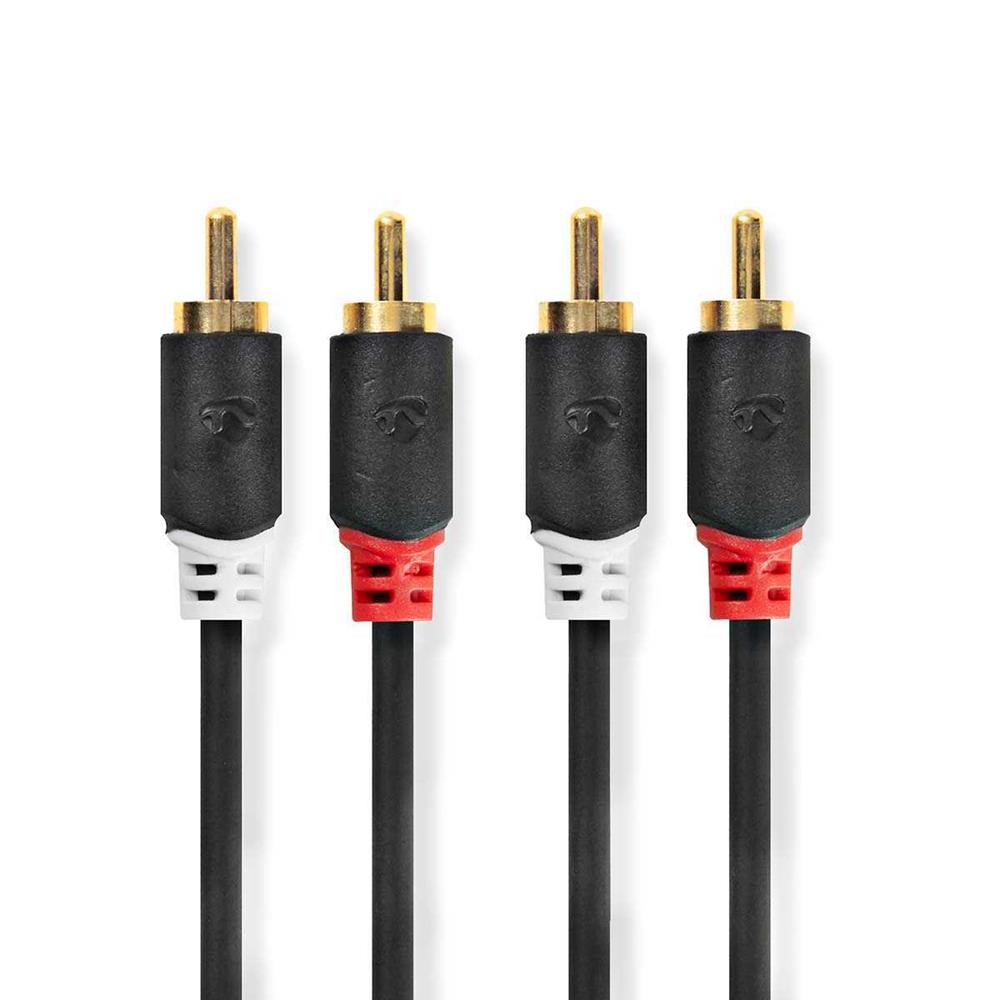 Cable de Audio Estéreo | 2x Rca Macho | 2x Rca Macho | Chapado En Oro | 10.0 M | Redondo | Antracita