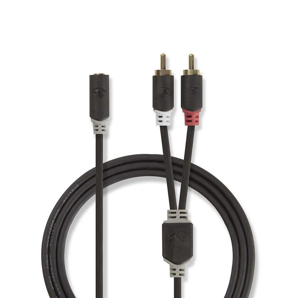 Cable de Audio Estéreo | 2x Rca Macho | 3.5 Mm Hembra | Chapado En Oro | 0.20 M | Redondo | Antracit
