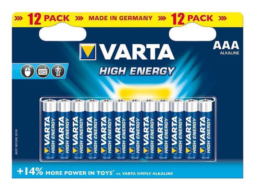 Pilha Varta Alcalina Longlife Power AAA - Lr03 (Blíster 12 Unid.) Ø10,5x44,5mm