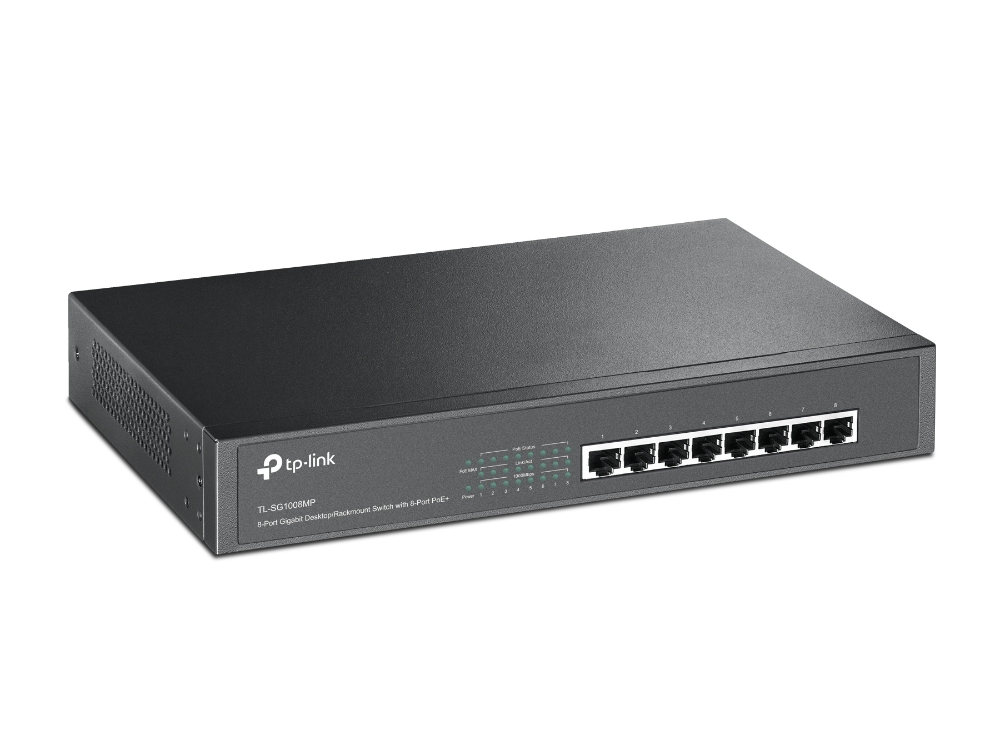 Switch Tp-Link Tl-Sg1008mp, com 8 Portas Gigabit Poe+ (802.3at - 30w Por Porta). Max. Combinado: 126