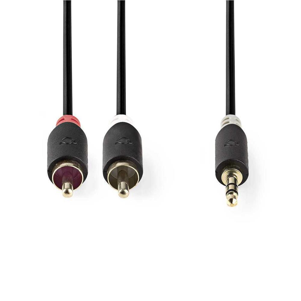 Cable de Audio Estéreo | 3.5 Mm Macho | 2x Rca Macho | Chapado En Oro | 0.50 M | Redondo | Antracita