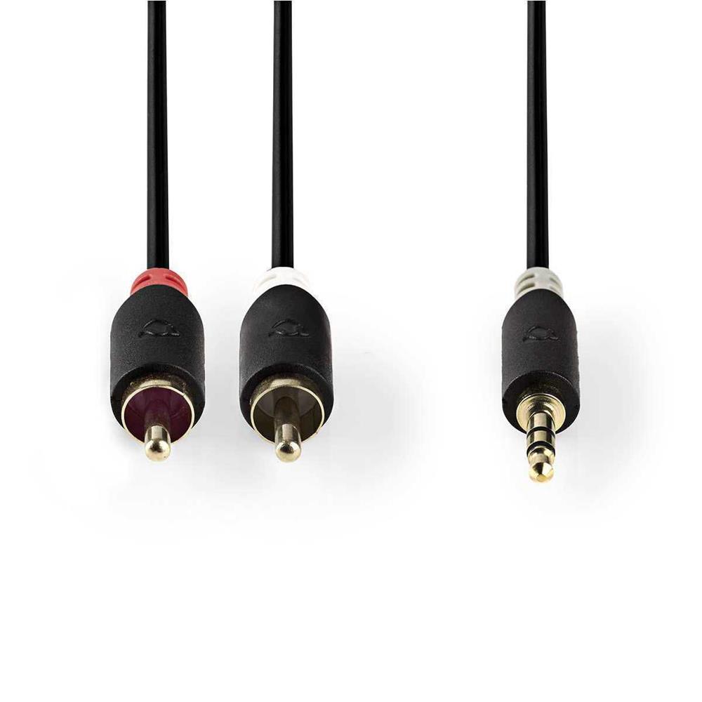 Cable de Audio Estéreo | 3.5 Mm Macho | 2x Rca Macho | Chapado En Oro | 3.00 M | Redondo | Antracita