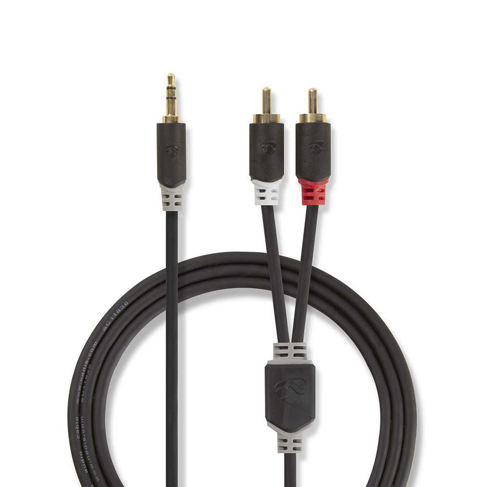 Cable de Audio Estéreo | 3.5 Mm Macho | 2x Rca Macho | Chapado En Oro | 10.0 M | Redondo | Antracita