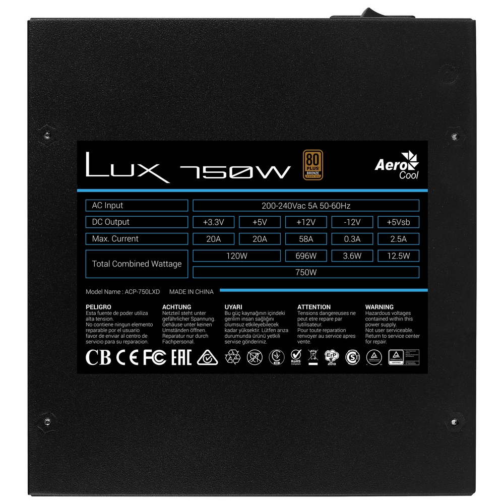 Aerocool Lux750 Power Supply Unit 750 W 20+4 Pin Atx Atx Black