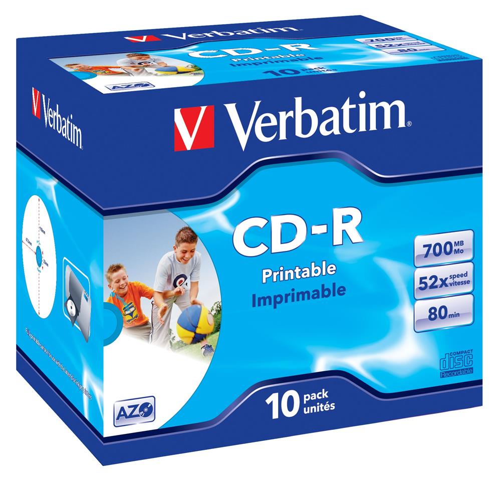 Verbatim Cd-R 52x 700mb 80min Caixa Normal (Jewel) Print Pack 10