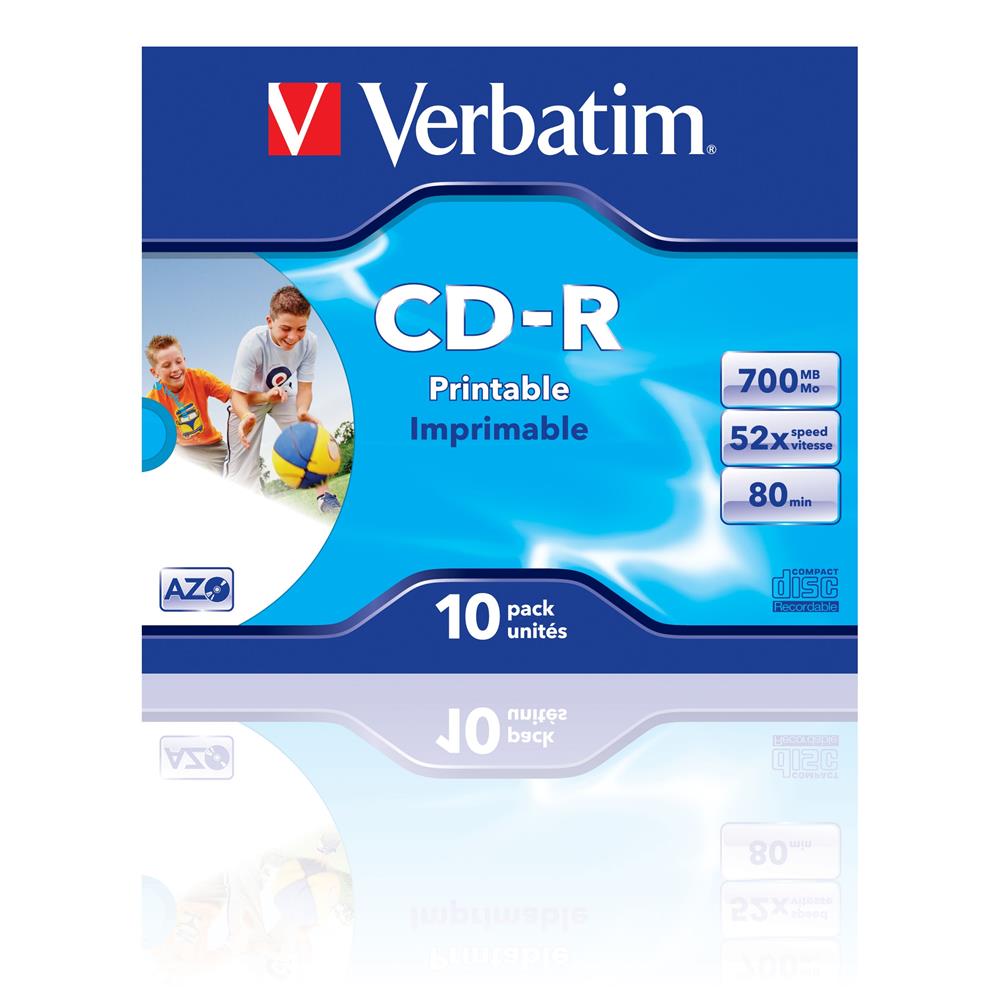 Verbatim Cd-R 52x 700mb 80min Caixa Normal (Jewel) Print Pack 10