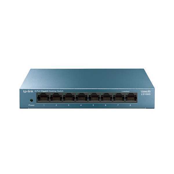 Switch Tp-Link Ls108g, com 8 Portas Gigabit, com Caixa Metálica e Tecnologia Green.
