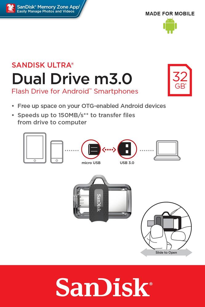 Pendrive com Micro Usb Sandisk Ultra Dual Drive 32 Gb 