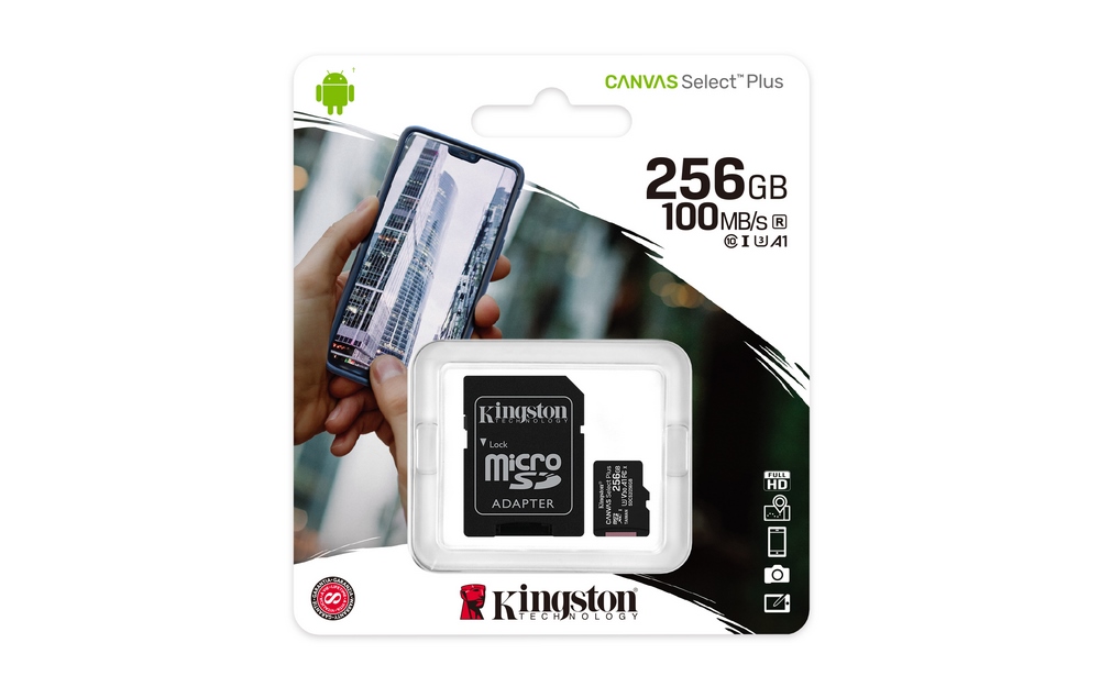 Tarjeta de Memoria Kingston Canvas Select Plus 256gb Microsd Xc Con Adaptador/ Clase 10/ 100mbs
