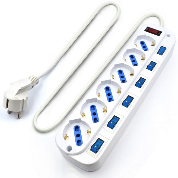 Ewent Bloco Tomadas 6x 5m On/Off Each Port Surge Protector White