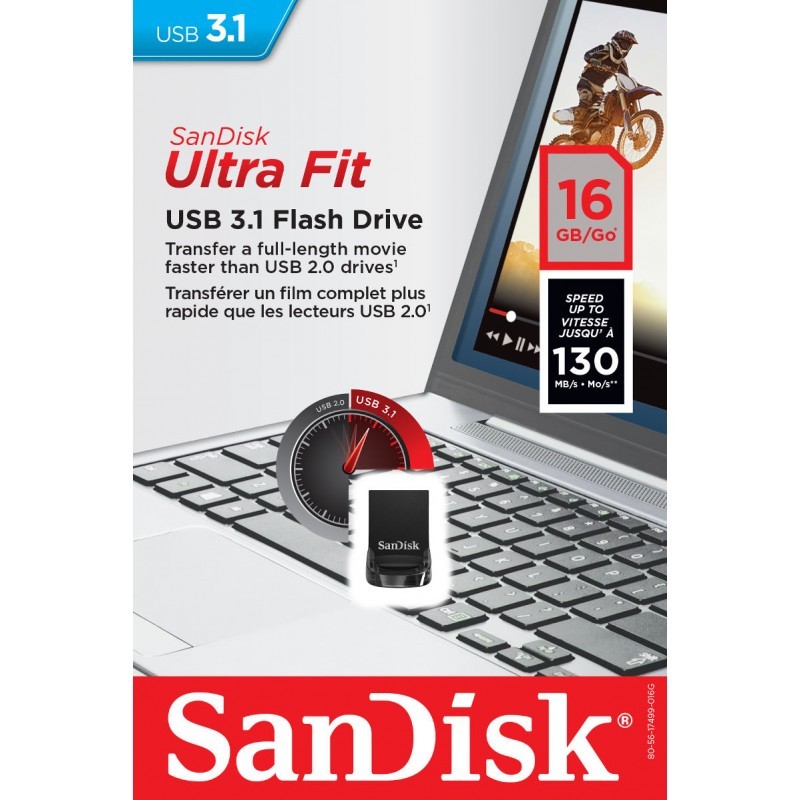 Pendrive 16gb Usb3.1 Sandisk Ultra Fit Negro