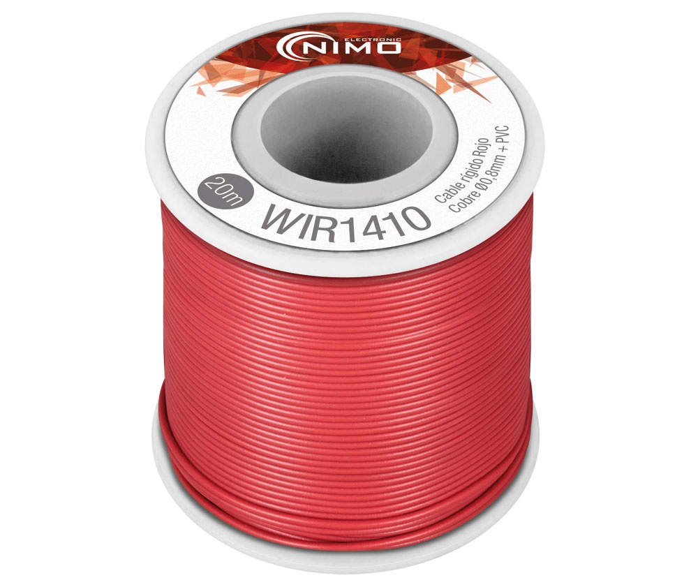 Cable Rígido 0,8mm, Cobre Estañado, Rojo 20m