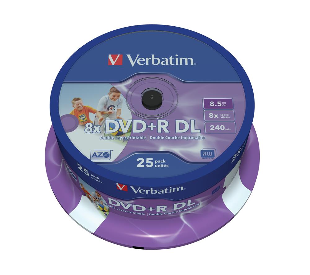 Dvd+R Verbatim 8,5gb 25pcs Pack Double 8x Spindel Wide Print Retail