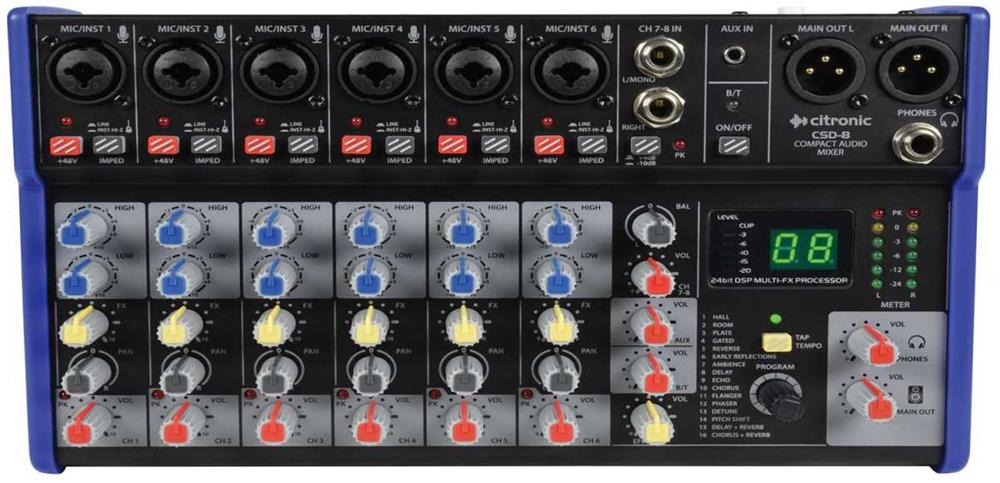 Csd-8 Compact Mixer With Bt Receiver + Dsp Effects