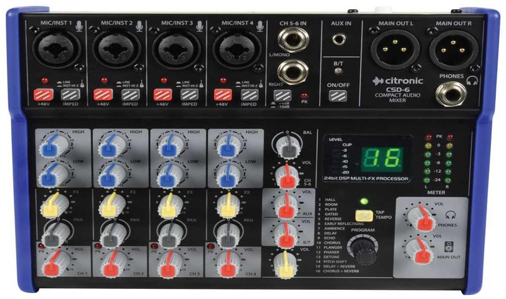 Csd-6 Compact Mixer With Bt Receiver + Dsp Effects