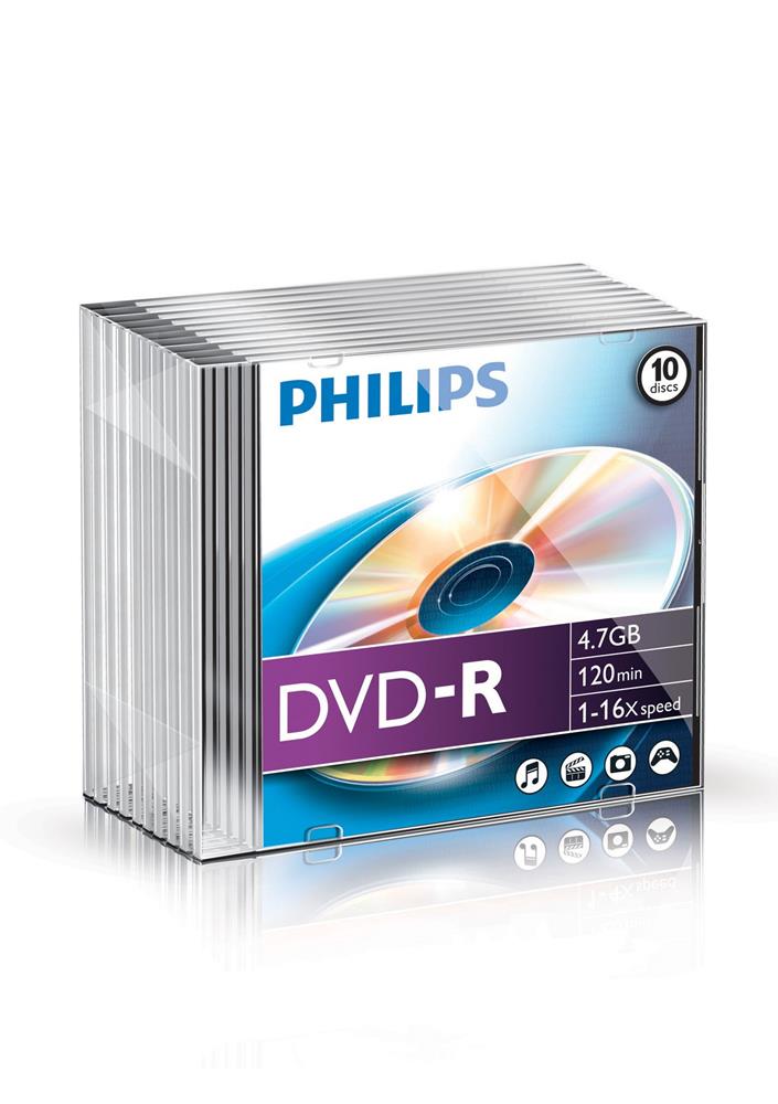 1x10 Philips Dvd-R 4,7gb 16x Sl