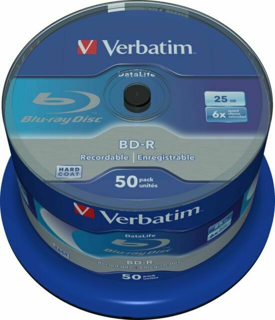 1x50 Verbatim Bd-R Blu-Ray 25gb 6x Speed Datalife.