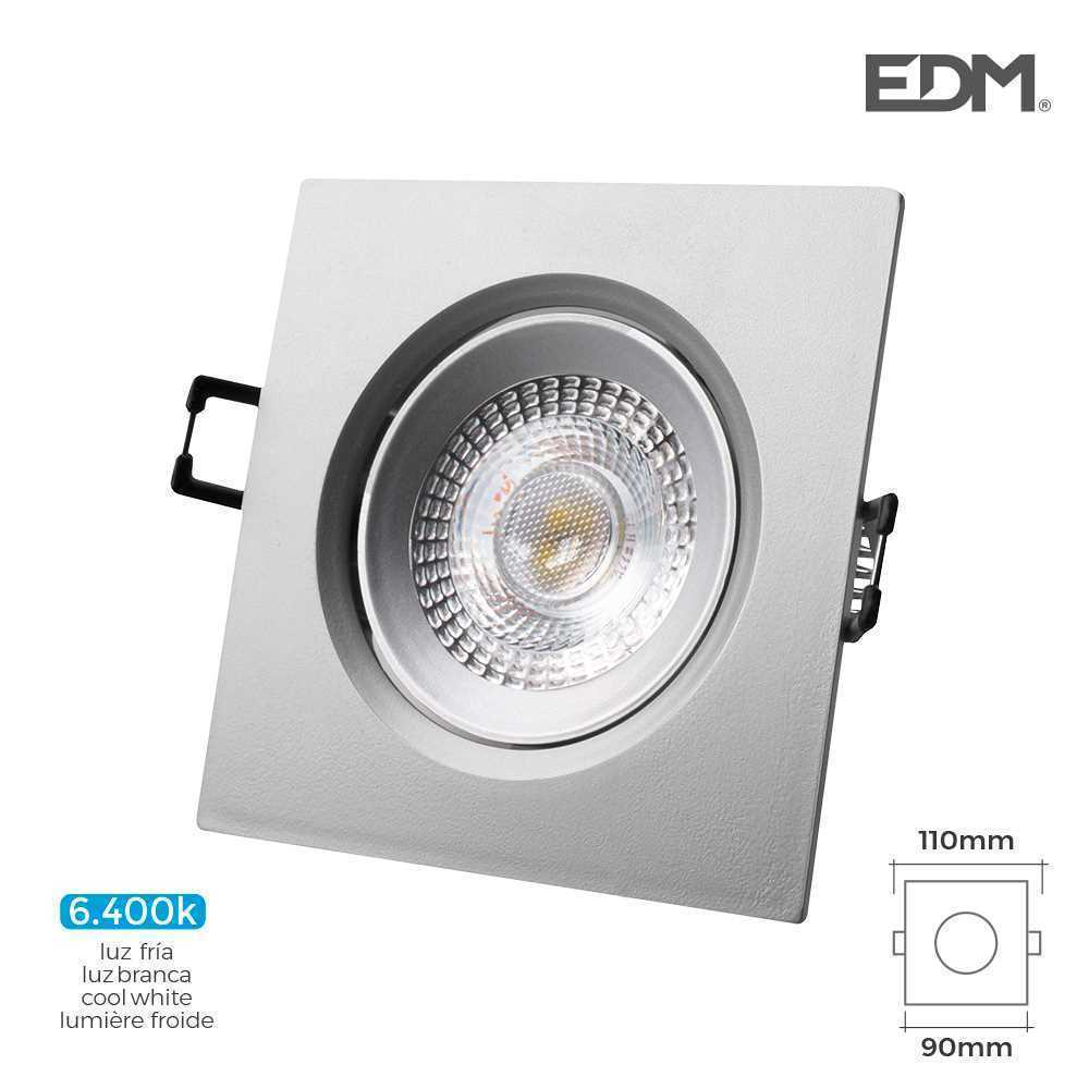 Downlight LED Quadrado de Encastrar 5w 6400k Luz Fria Aro Cromado 9x9cm Edm