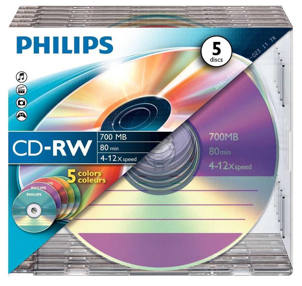 1x5 Philips CD-RW 80Min 700MB 4-12x SL Color