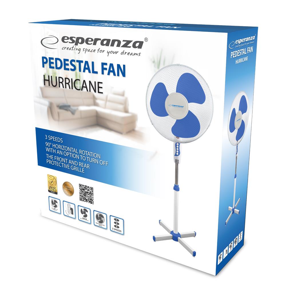 Esperanza Pedestal Cooling Fan 16 Inch Hurricane White-Blue