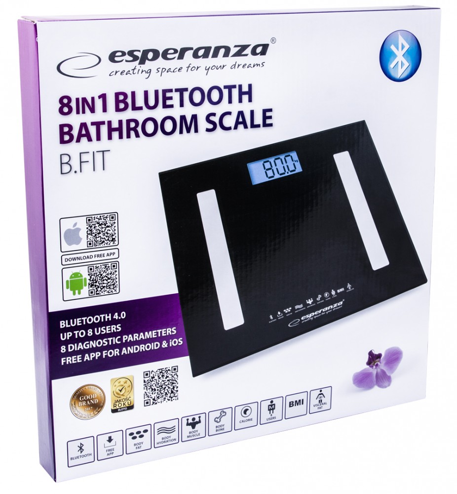 Balança de Casa de Banho Esperanza Bluetooth Preta