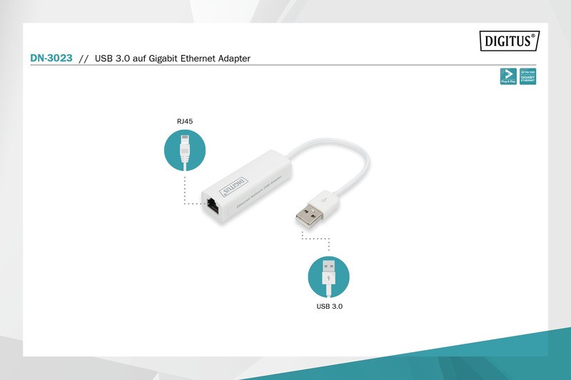 Digitus Adapter Usb3.0   -> Rj45     Gigabit Ethernet Weiß