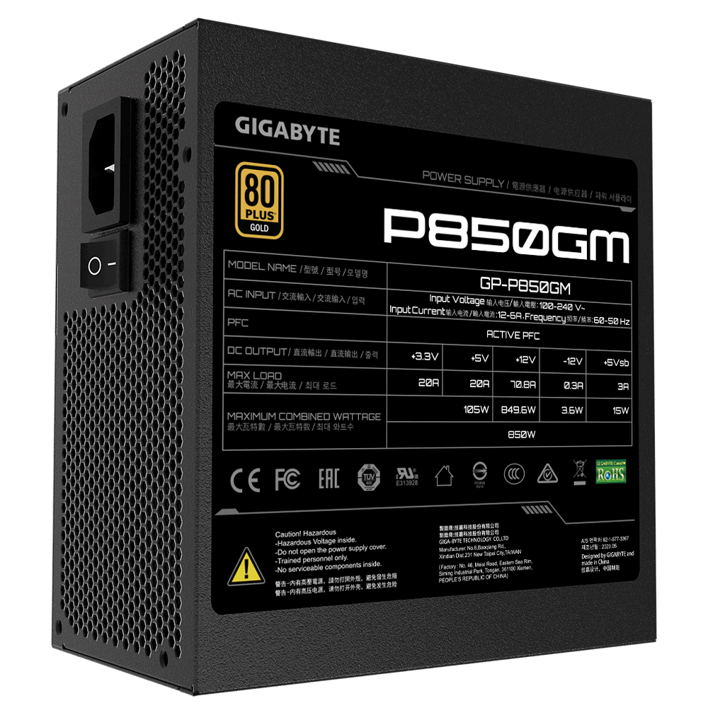 Gigabyte P850gm Power Supply Unit 850 W 20+4 Pin Atx Atx Black