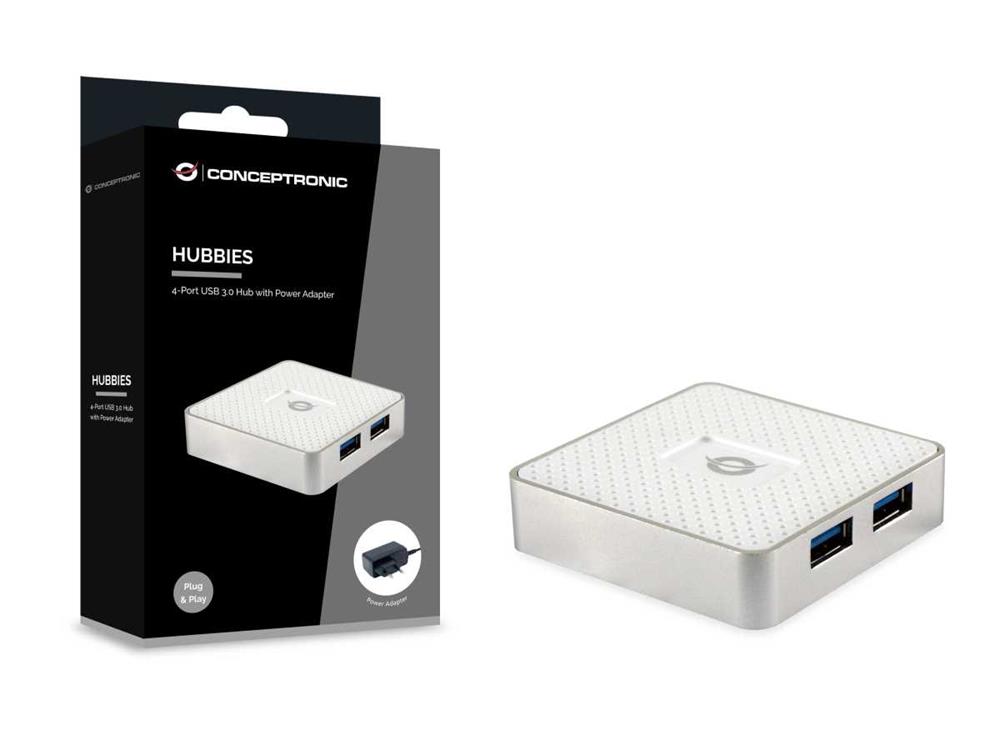 Hubbies 4-Port Usb 3.0 Hub With Power Adapter - P.