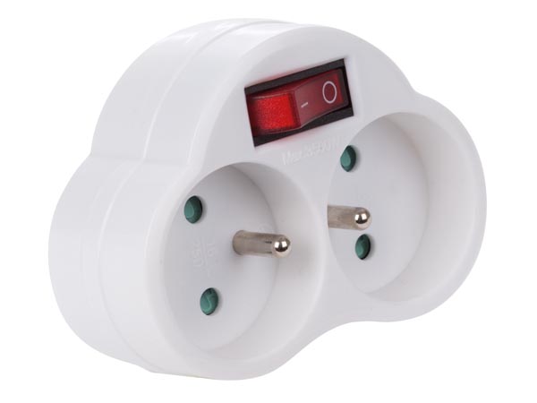Adaptor With On/off Switch - 2 Sockets - French S.