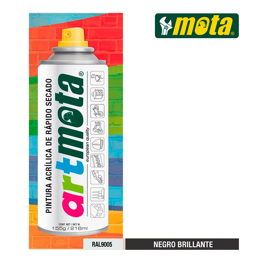 Tinta em Spray Mota La01 Ral 9005 Brilhante 216 Ml Preto 