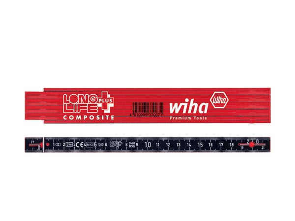 Wiha Folding Ruler Longlife Plus Composite 2 M Metric, 10 Segments (37067) Red/ Black