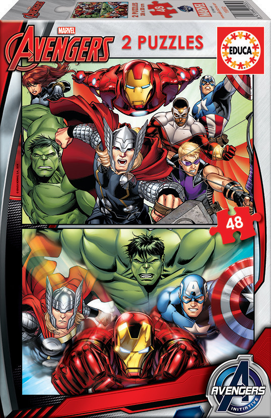 Set de 2 Puzzles   The Avengers Super Heroes         48 Peças 28 X 20 Cm 
