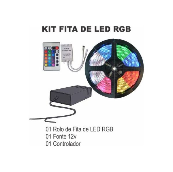 Fita LED Kit 5v Usb 3m RGB com Comando