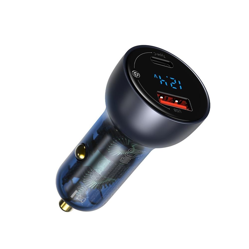 Car Charger Baseus Particular Digital Display Qc+Pps 65w With Mini White Usb-C Cable With E-Mark Chi
