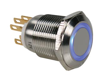 Interruptor Pulsador Metalico com Anel Azul 12v