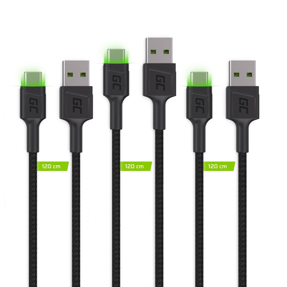 Set 3x Green Cell Cable Gc Ray Usb-C 200cm Cable With Green LED Backlight, Fast Charging Ultra Charg