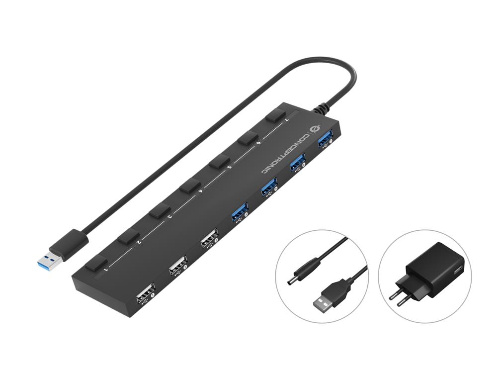Hubbies 7-Port Usb 3.0/2.0 Hub With Power Adapter